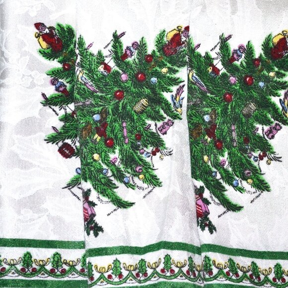 Vintage Spode Christmas Tree 4 Cloth Napkins Green Design With Holly Holiday - Picture 2 of 3
